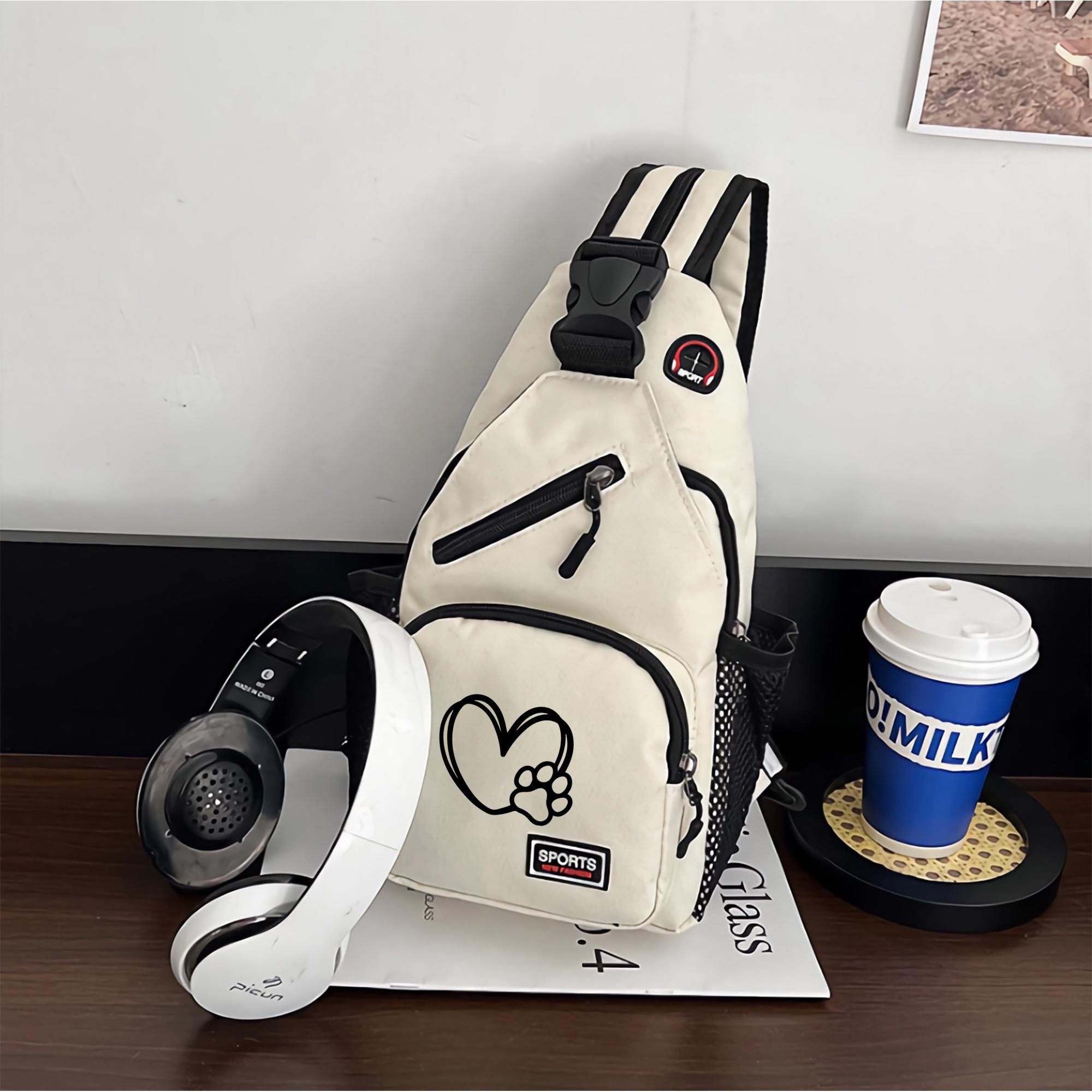 A heart-shaped paw design waist bag, multifunctional large-capacity crossbody bag, casual outdoor sports chest bag, very suitable for outdoor travel and work