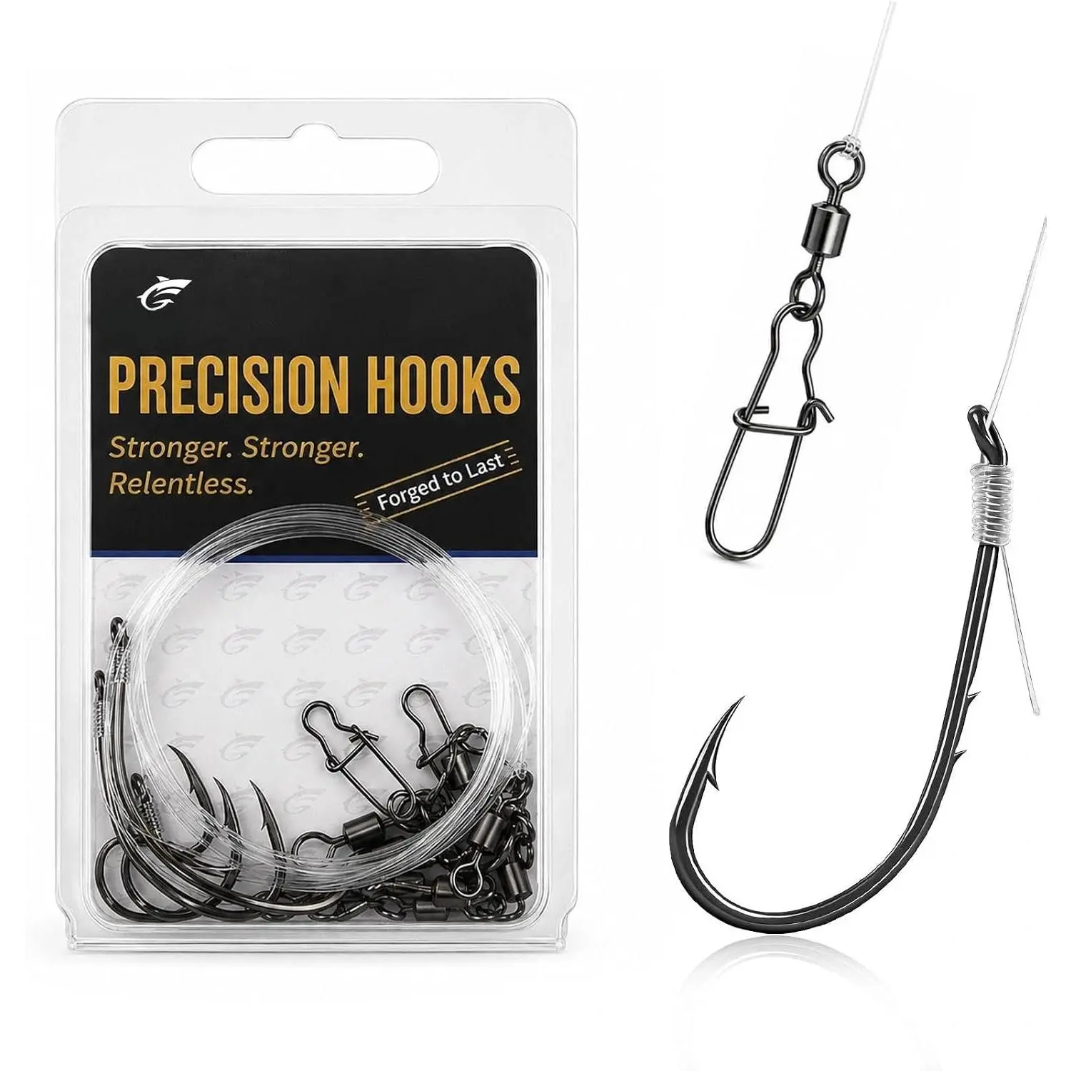 10 count Pre-Rigged Catfish , Double Barbed Long Shank Offset Baitholder Fishing Hook Rigs with Leader Line, Fishing Swivel & Snaps for Catfish, Carp, Bass, Freshwater & Saltwater 1/0-5/0
