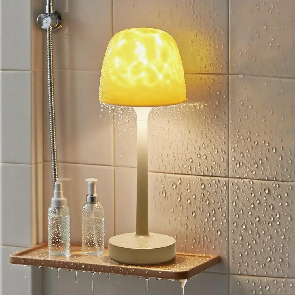 Waterproof Rechargeable Shower Lamp 16 Color Ocean Wave Projector Cordless Light with Touch & Remote Control for Bathroom Inside Shower Bathtub
