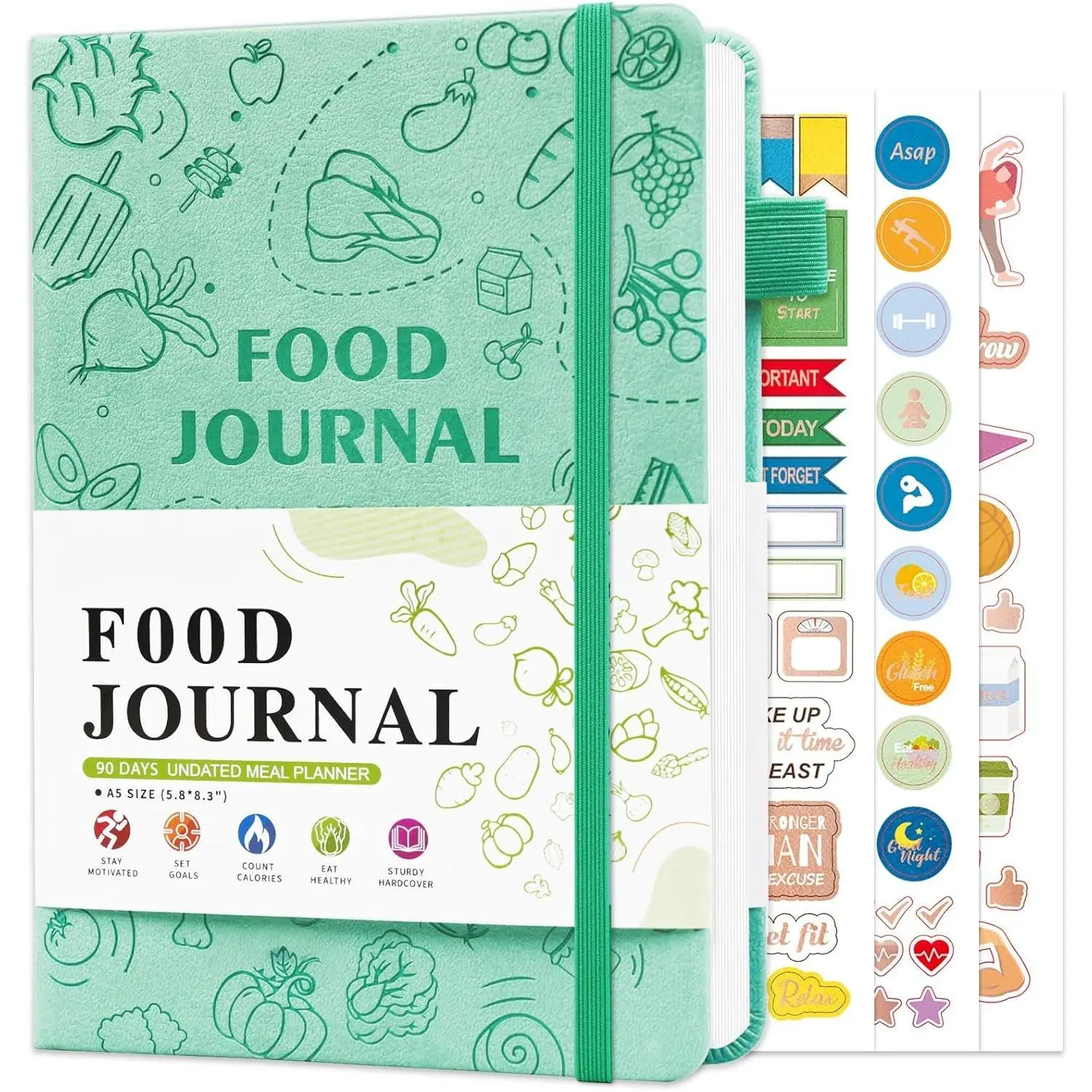 Journal for Women  & Fitness - Meal Planner & Calorie Counter Book | A5  Diary for Gym, Yoga &  Eating | 90D Undated  Nutrition Journal for Women & Men Workout, Green