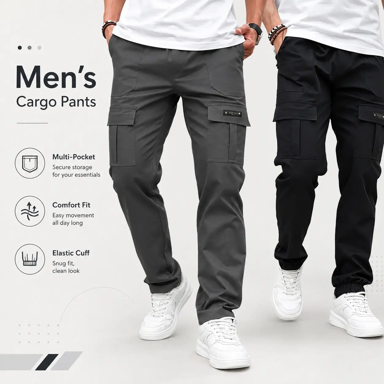 Men's Multi Pocket Cargo Pants Lightweight Stretch Straight Leg Outdoor Work Casual Trousers