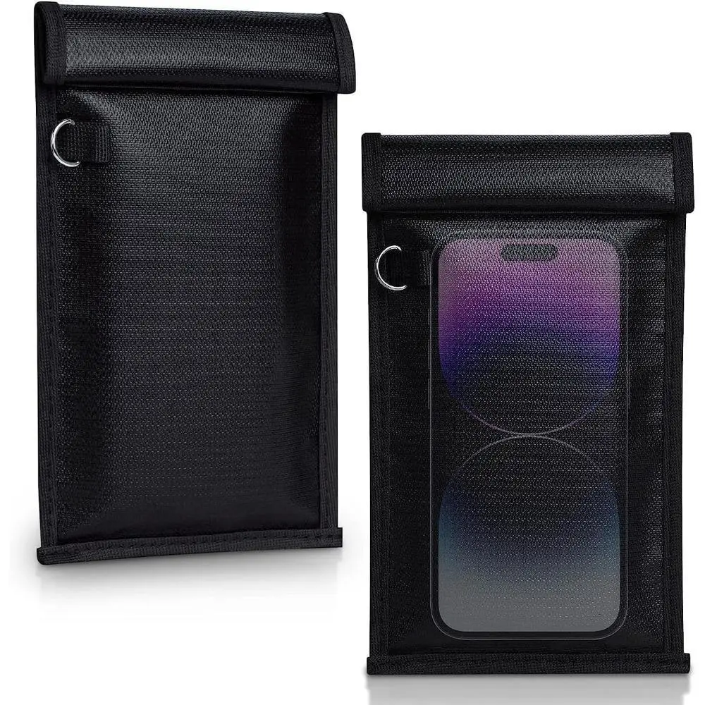 2 Pack Military Grade Faraday Bags, Fireproof Waterproof Signal Blocking Pouch for Cell Phone & Car Keys, RFID GPS WIFI NFC Blocker, Anti-Tracking Privacy Shielding Pouch for Daily Travel