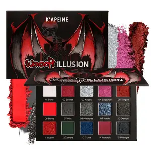 Red & black eyeshadow palette with black-silver glitter. Burgundy smoky and creamy matte shades. Perfect for gothic, clown, vampire looks on Halloween and Christmas