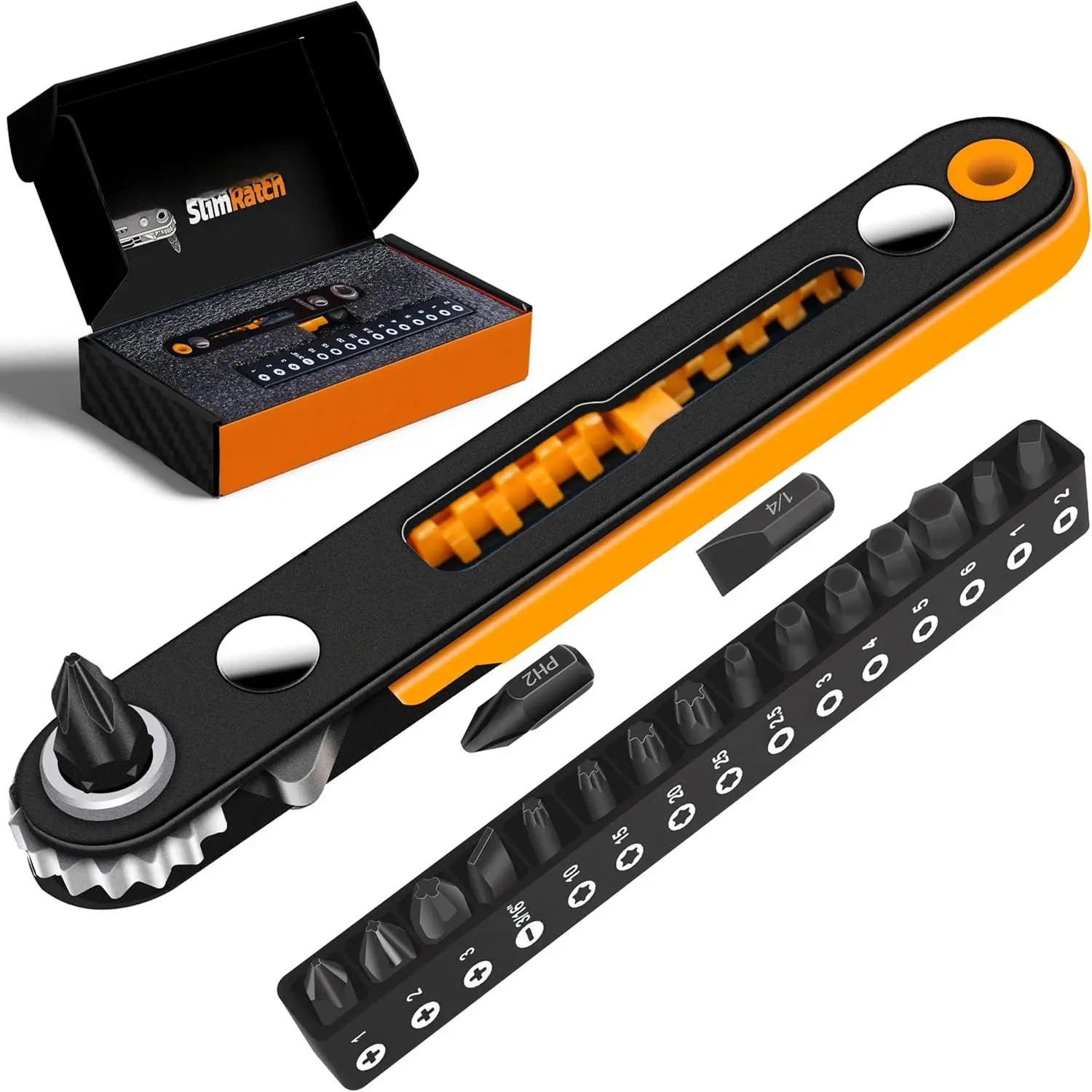 181787 Mini Ratchet Wrench Set - 1/4" Drive, Slim Profile with Durable Right Angle Bits & Bit Switcher, Compact Versatile Tool Kit with Storage Box for Repairs & Professional Use