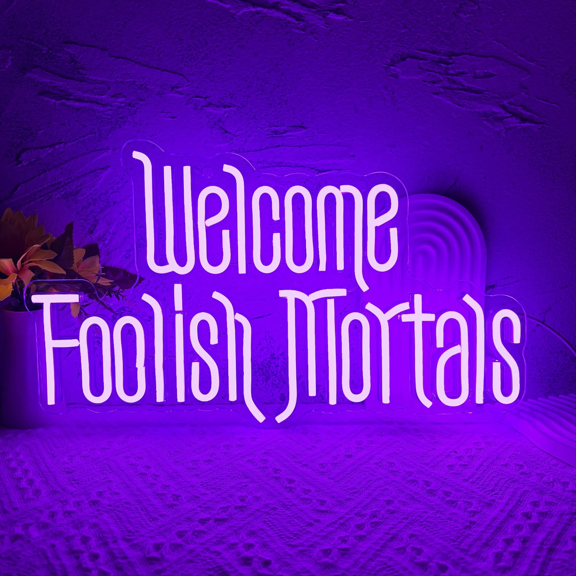 Halloween Wall Art, Decorative Light, Led neon lights, LED neon sign featuring the stylized text 'Welcome to the Foolish Humans', suitable for haunted houses, featuring USB power and a dimmer switch, perfect for home Halloween party decor
