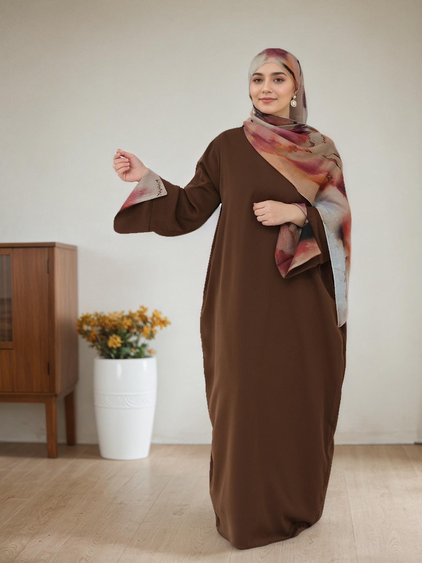 Women's Tie Dye Long Sleeve Dress with Hijab, Modest Casual Long Dress for Daily Wear, Ladies Islamic Clothing for All Seasons, Abaya Hijab Set, Modesty Muslim Clothing