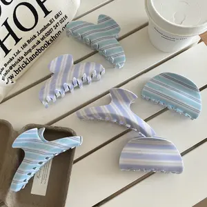 3pcs Pastel Striped Acrylic Hair Claw Clips with Glossy Surface, Durable Spring Clasp Firmly Holds Hair. Two Classic Shapes Suit Thick & Thin Hair, Perfect for Casual Daily Updo Styling.