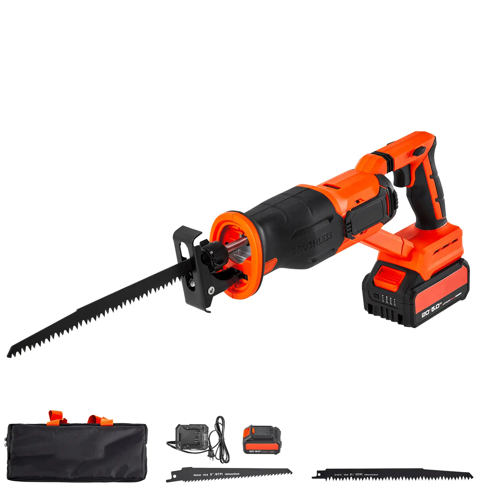 Cordless Reciprocating Saw, 5000mAh Battery Capacity, DC20V Voltage, Complete Kit