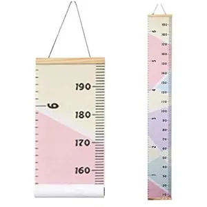 18ACTIVEKITKids Growth Chart, Wood Frame Fabric Canvas Height Measurement Ruler from Baby to Adult for Child's Room Decoration 7.9 x 79in (7.9 x 79in, Colorful)