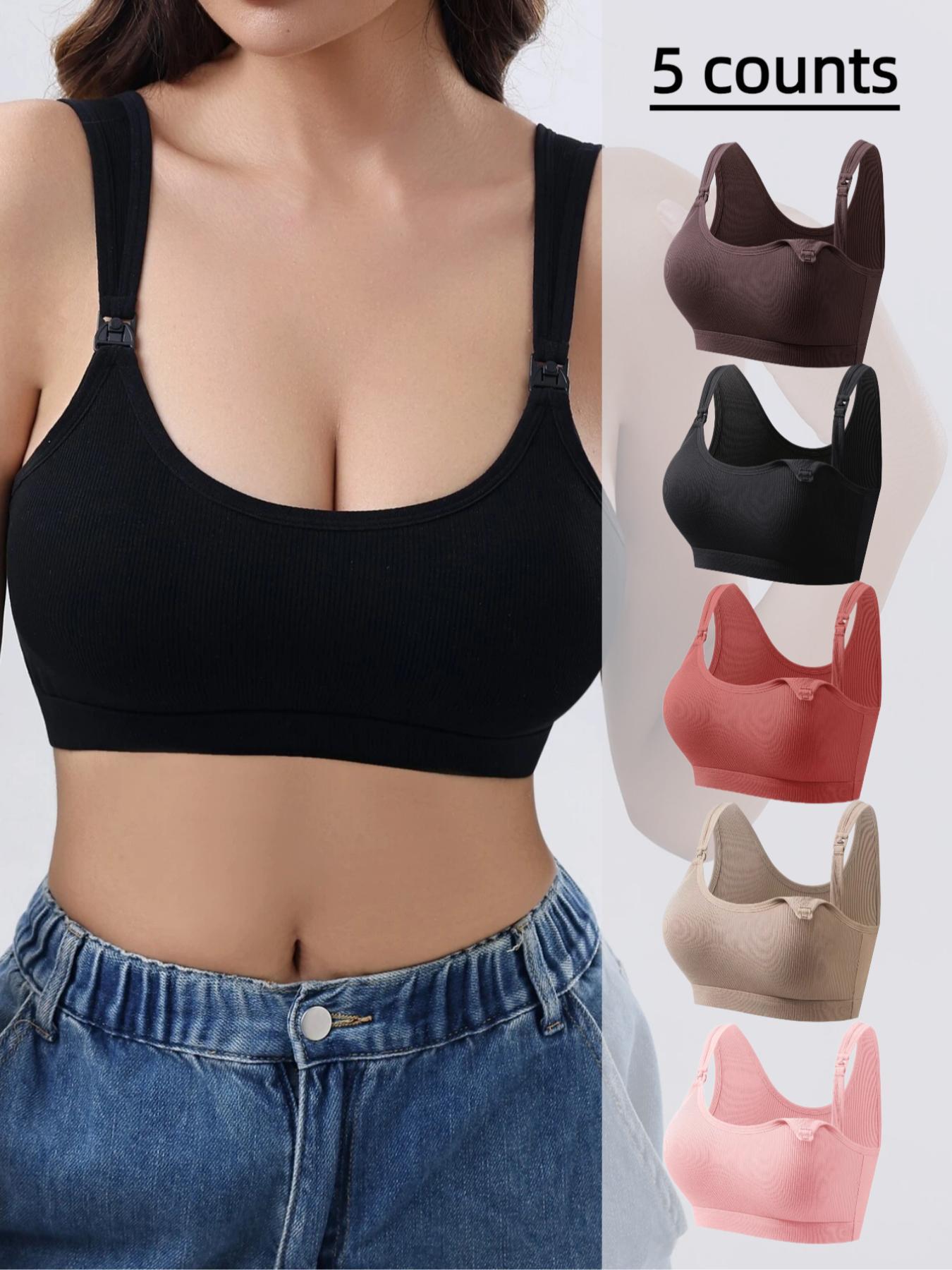 3pcs/5pcs Pregnant Nursing Tank Top, Detachable Pads, Soft Support, Breathable Comfort, Women's Maternity Underwear Nursing Backless Bra
