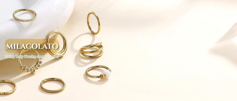 MILACOLATO Septum Nose Rings Hoops - 316L Surgical Steel Septum Rings CZ Opal Silver 14K Plated Gold Hoop Nose Ring for Women 16G/18G Clicker Cartilage Earring Conch Daith Nostril Piercing Jewelry 8mm/10mm 8Pcs