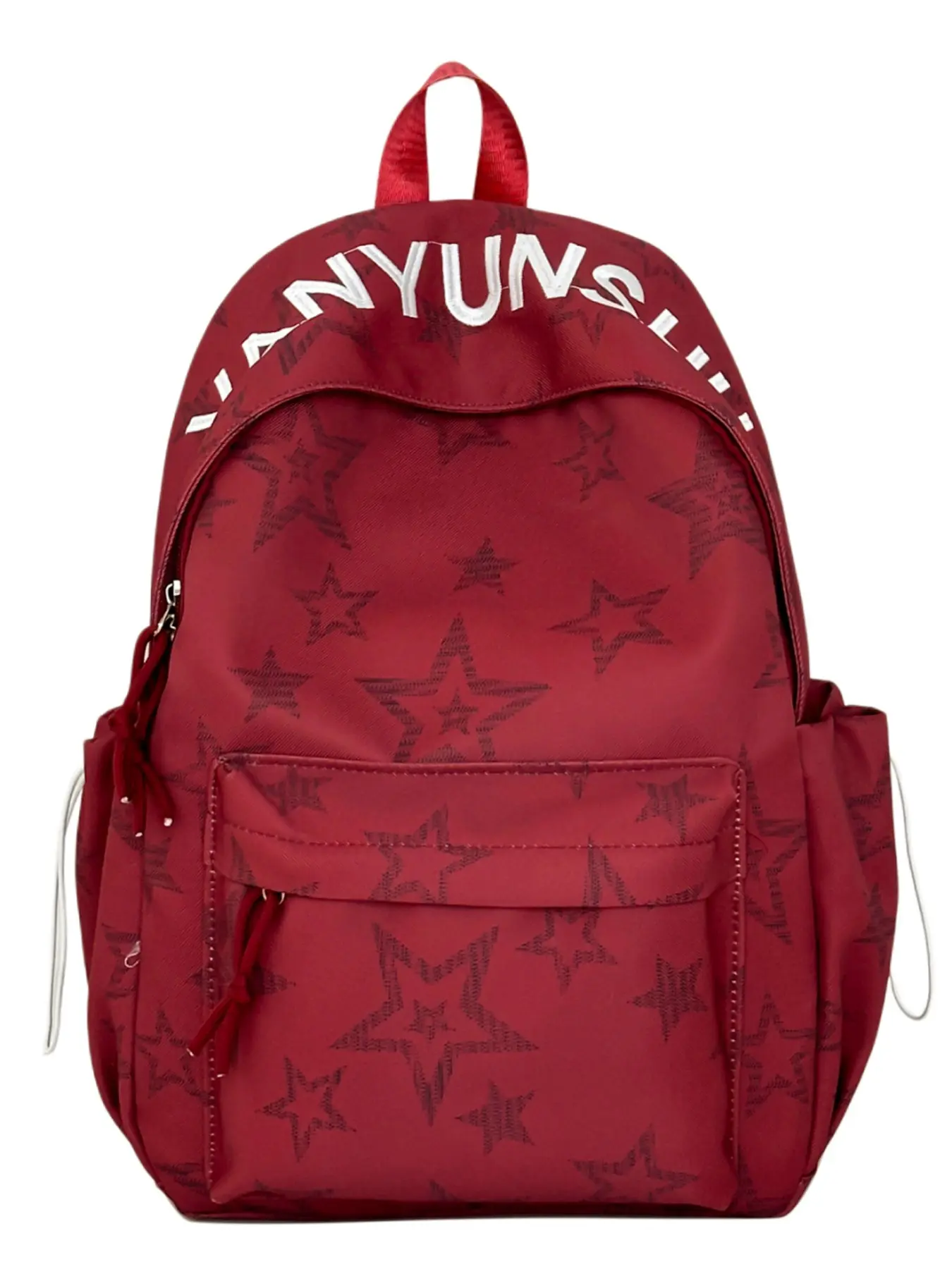 Autumn Walk Wine Red Star Letter Backpack, American College Style Sweet Cool Dual Shoulder Bag, Fashionable School Bag for Students