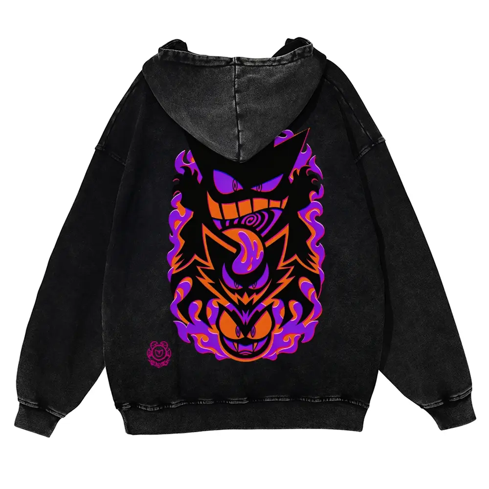 Unisex Ghastly, Haunter, Gengar Evolution Line pocket Graphic Washed hoodie Personalized Pattern Y2k Clothing Round Neck Washed hoodie,Women's Clothing 100% Cotton, Menswear, Top, Vintage Style,Summer Casual Oversized