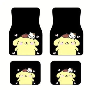 POMPOMPURIN Cute Cartoon 4pcs Car Floor Mat Set, Universal Design, Easy to Clean Material, for All Car, Truck, And SUV Models, an Ideal Holiday Present for Family And Friends
