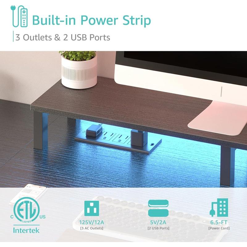 Lufeiya Gaming Desks with Led Lights and Power Outlets, 55 Inch Computer Desk with File Drawers Cabinet, Home Office Desk with Shelves Monitor Stand, Black, Get Free Gift Lufeiya Gaming Desks with Led Lights and Power Outlets, 55 Inch Computer Desk with File Drawers Cabinet, Home Office Desk with Shelves Monitor Stand, Black, Get Free Gift