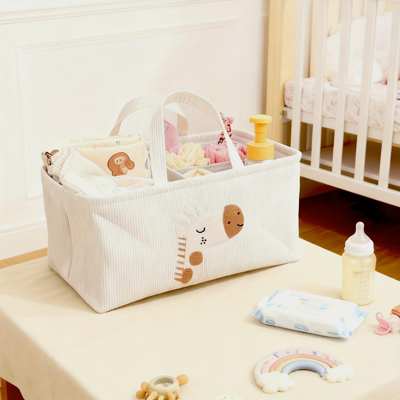 Cute Cartoon Lion Storage Basket with Handle & Divider, Portable Diaper Caddy Organizer for Baby Nursery, Toy & Clothes Storage Bin for Home