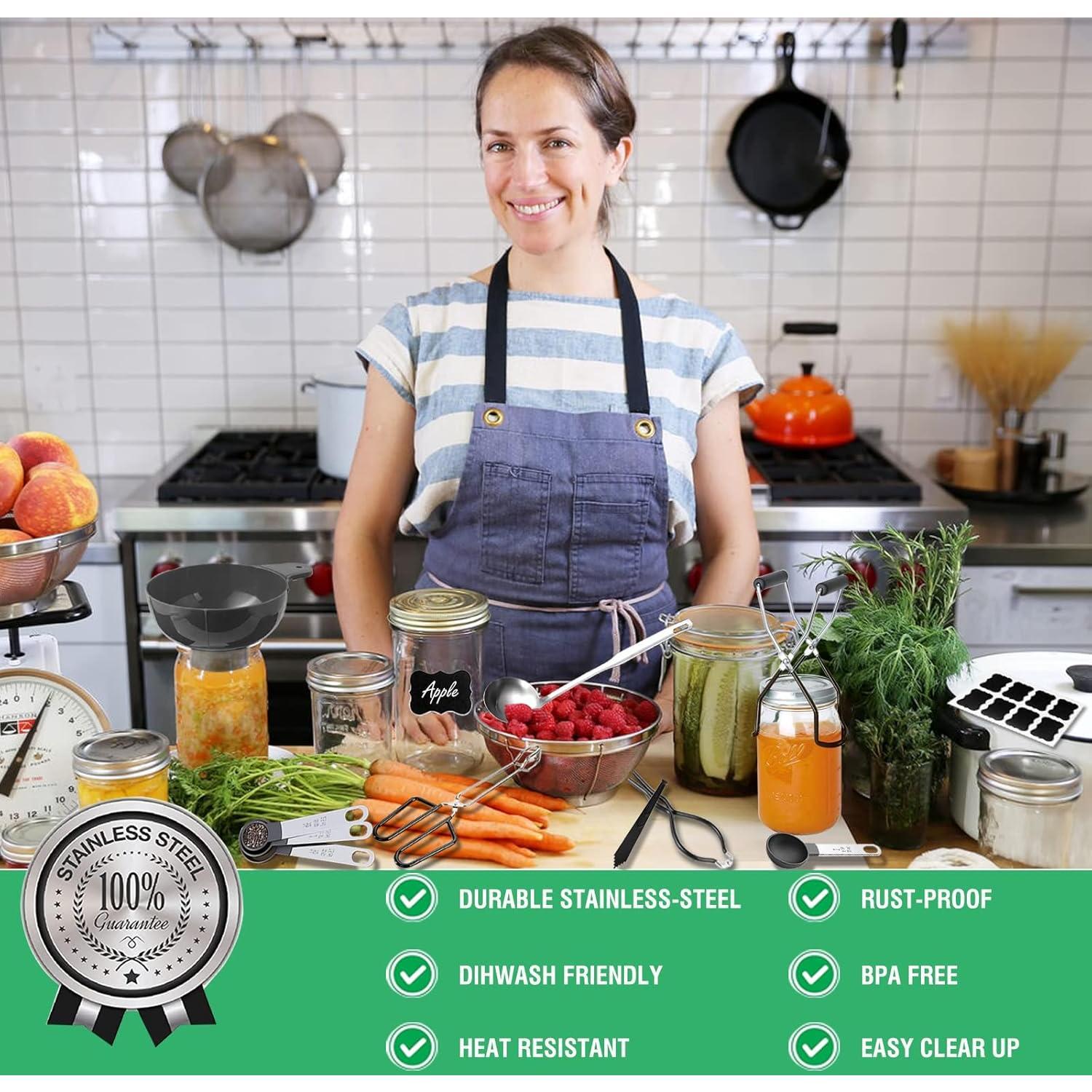 Canning Kit, Canning Supplies Starter Kit,  Grade Stainless Steel Canning Set for Beginner,Canning Essential Tools for Water Bath &  Canner, Canning Accessories Equipment for Pot, Black