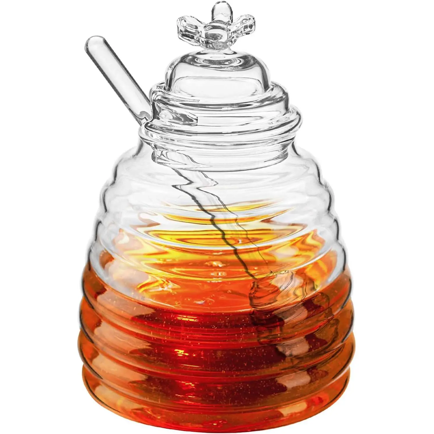 Honey Jar with Dipper and Lid, Honey  Pot, 17oz Glass Beehive Honey Pot for  Kitchen