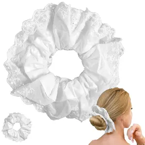 Large White Lace Scrunchies for Women, Double Layer Elastic Hair Bands, Soft Retro Floral Lace Hair Ties, No Damage Gentle Hair Accessories for Daily Hairstyle Decoration