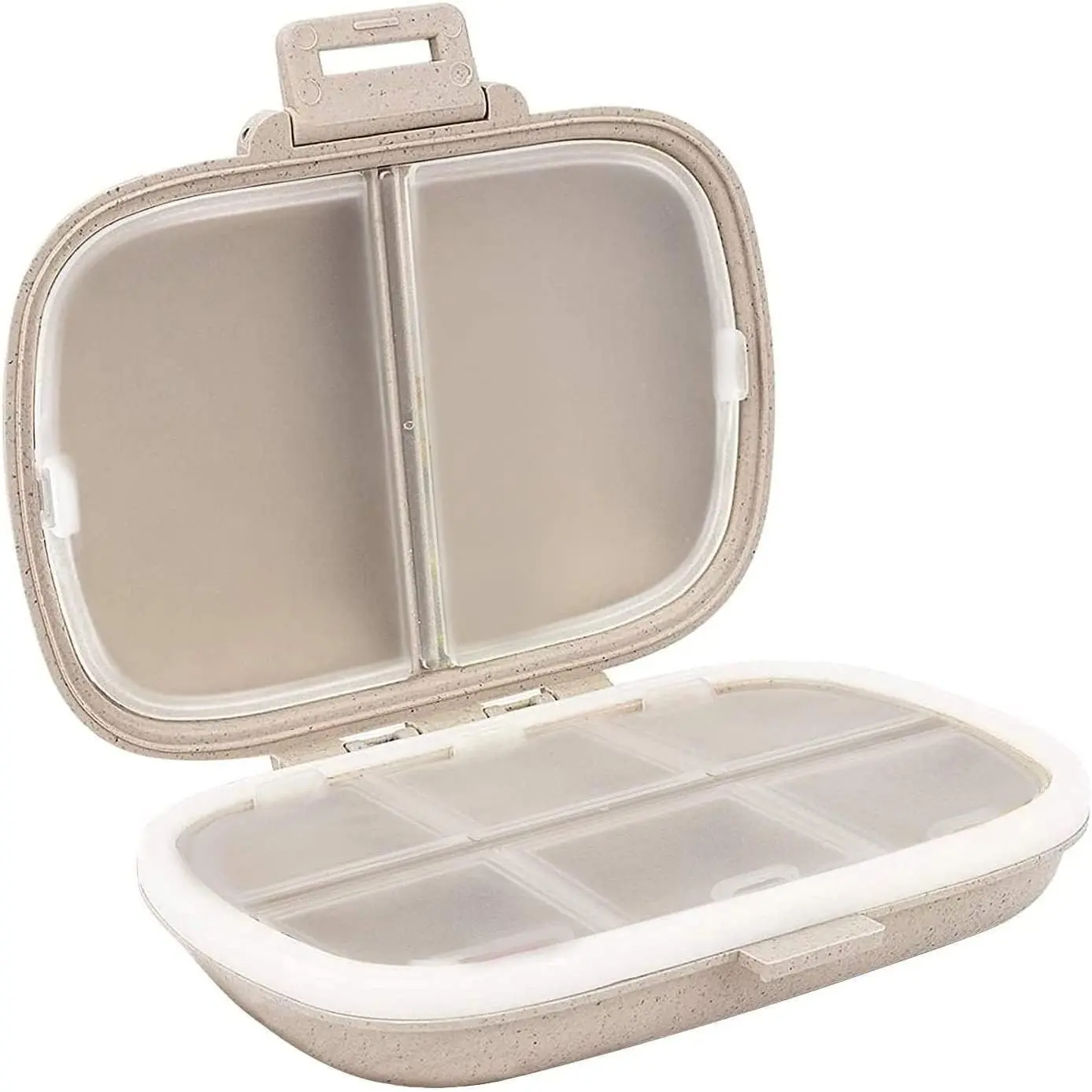 Moms' 8-Compartment PP Plastic Medicine Box, Food-Grade Silicone-Seal Locking Pill Organizer with Detachable Lid, Mini Pocket-Purse Fit Portable Travel Storage Container