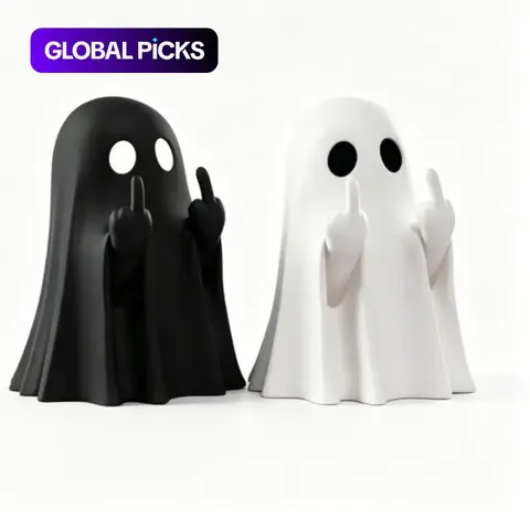 2-Piece Funny Middle Finger Ghost Figurines, Rude Ghost Ornaments for Halloween Desk Decor, Tabletop Sculptures, Figure Decor, Spooky-Cute Office Novelty, Gag and White Elephant Gift, Spooky Season Party Decor