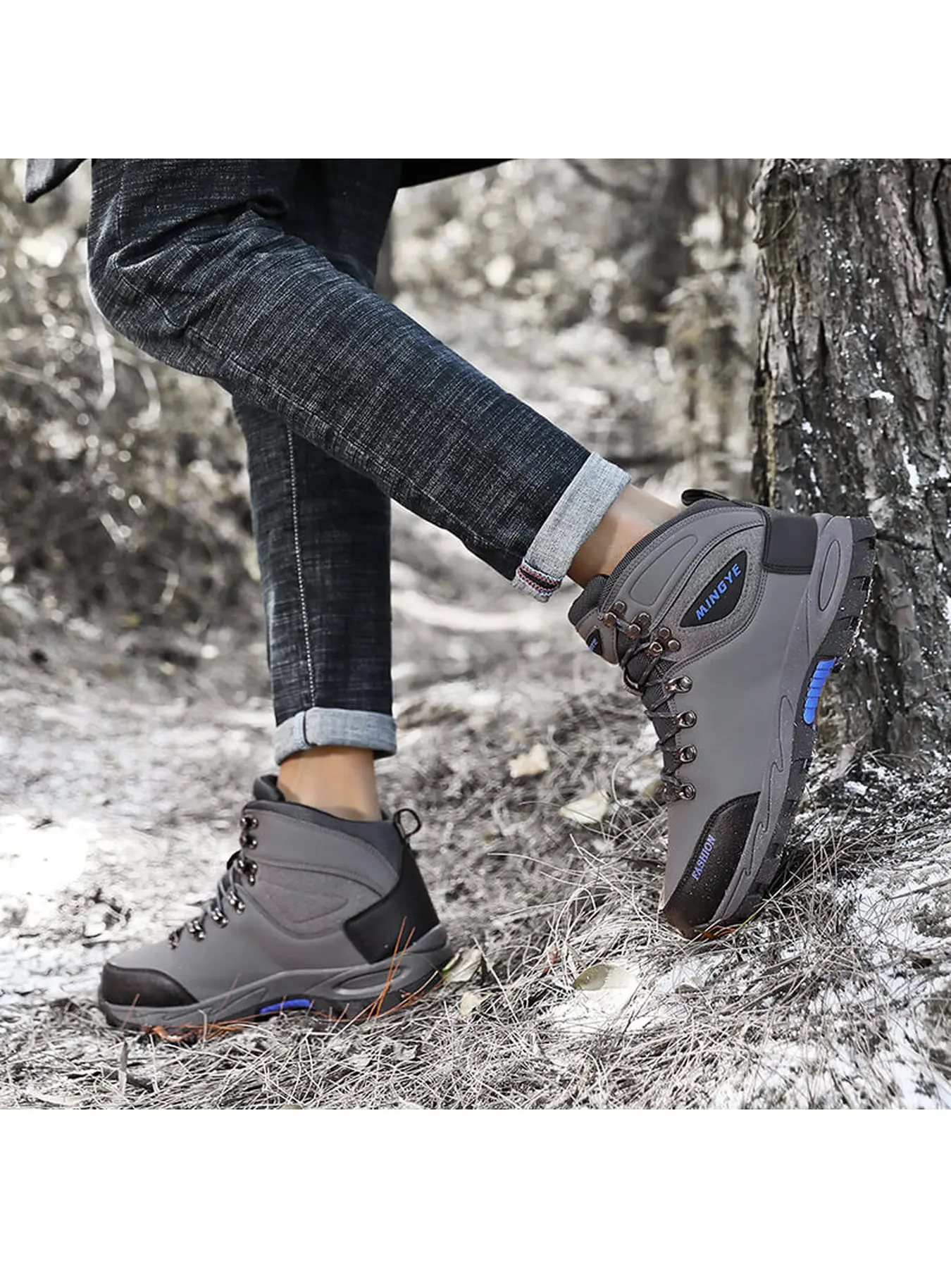 Men's Fleece Lined Winter Hiking Boots, High Top Lace Up Anti Slip Outdoor Trekking Shoes, Warm Snow Boots For Cold Weather