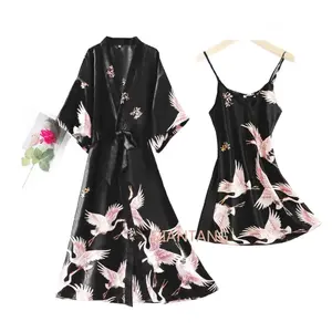 Women's Silky V-Neck Pajama Set | 2PC Sleepwear Gown & Robe | Luxurious Loungewear for Spring & Summer | Perfect for Home & Relaxation