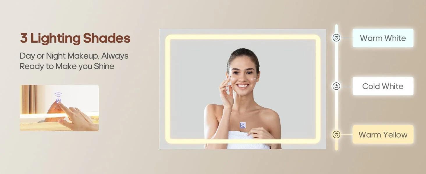 51.2 Inches Fluted Makeup Vanity with Mirror and Lights Oak