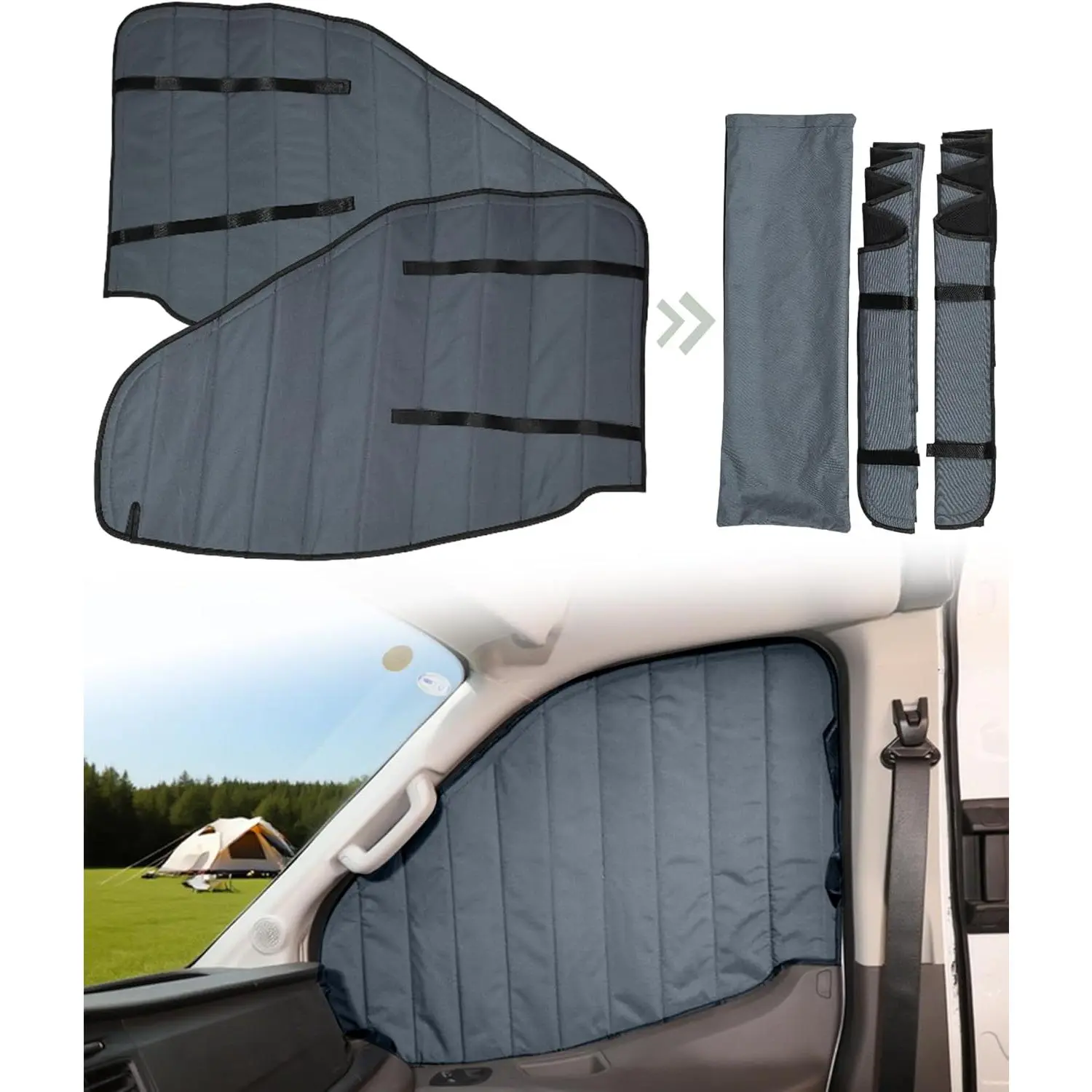 Insulated Blackout Van Window Covers Fit for  Transit 150 250 350 High/Medium Roof 2015-2025,  Van Front Door Side Window Shades (Pair) - Gray