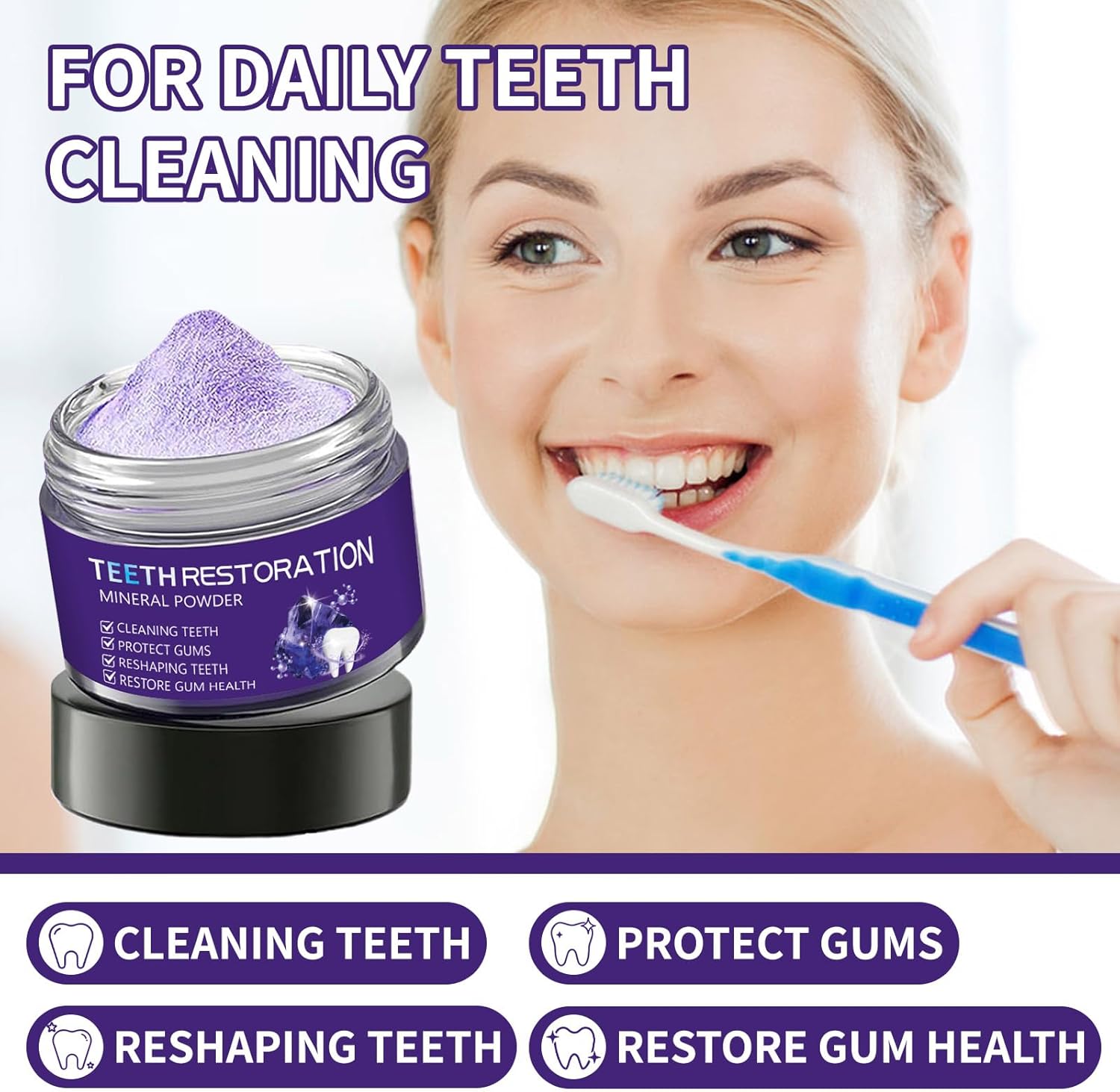 Purple Teeth Whitening Powder 50g | Deep Cleaning Dental Mineral Powder, Gentle Enamel Care, Healthy Gums & Long Lasting Fresh Breath for Daily Oral Hygiene