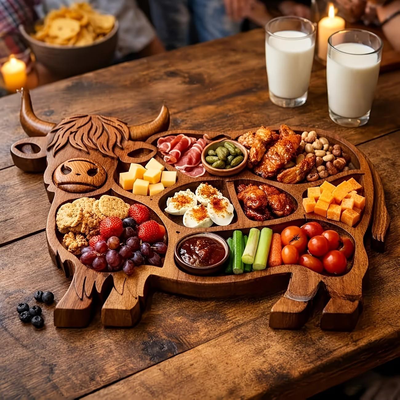 Highland Cow Wooden Charcuterie Board, Unique Animal Pattern, Perfect for Parties, Celebrations & Festive Gatherings, Ideal Gift for Birthdays, Festivals, Christmas, Halloween, Snacks