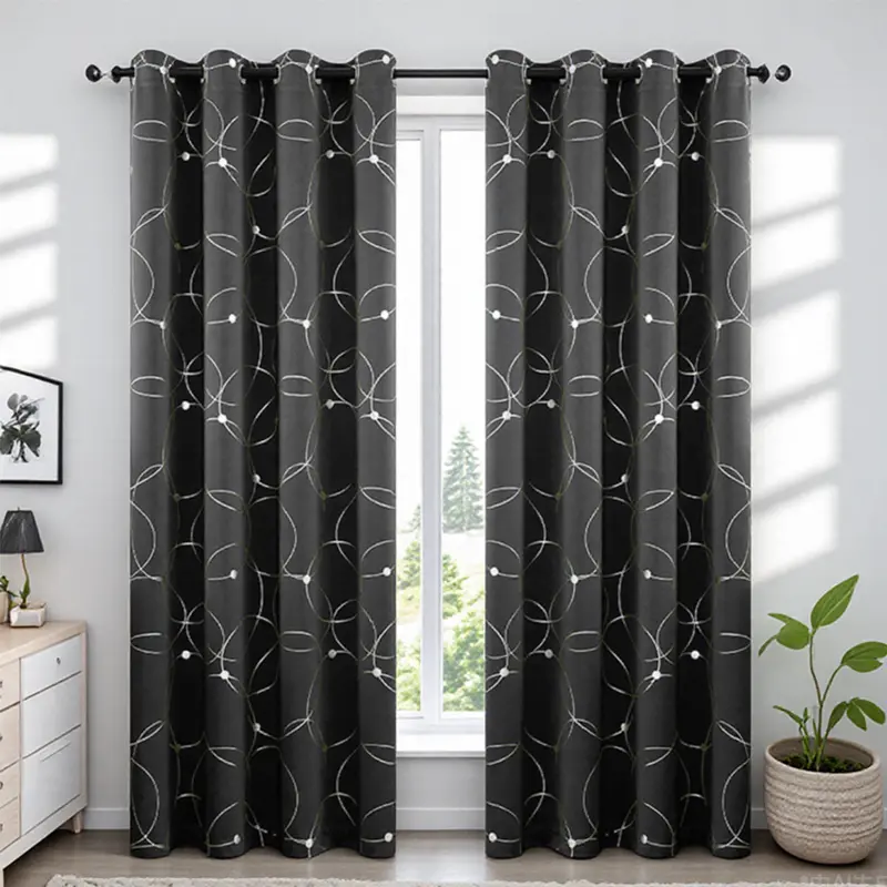 Modern geometric highlight blackout curtains, with snap-on design, easy to install, light-protective and shading curtains, 2-piece set, suitable for daily home decoration.