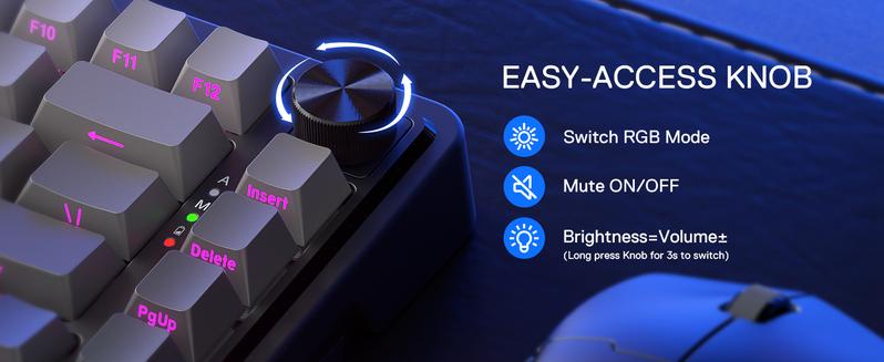 Redragon K673 GB 75% Wireless Gasket RGB Gaming Keyboard, 3-Modes 81 Keys PBT Compact Mechanical Keyboard w/Hot-Swap Socket, Dedicated Knob Control & 5-Layer Noise Dampening, Custom Linear Switch