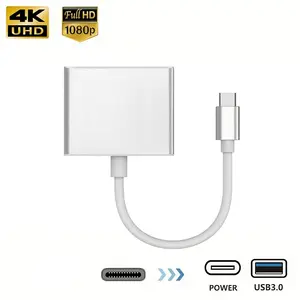 USB C to 4K Hdtv Adapter, Type C to 4K Hdtv Adapter, Multi-Port Digital Audio Video Converter, Fast Charging Port, USB 3.0 Port, 10gbps, Compatible with USB-C Devices
