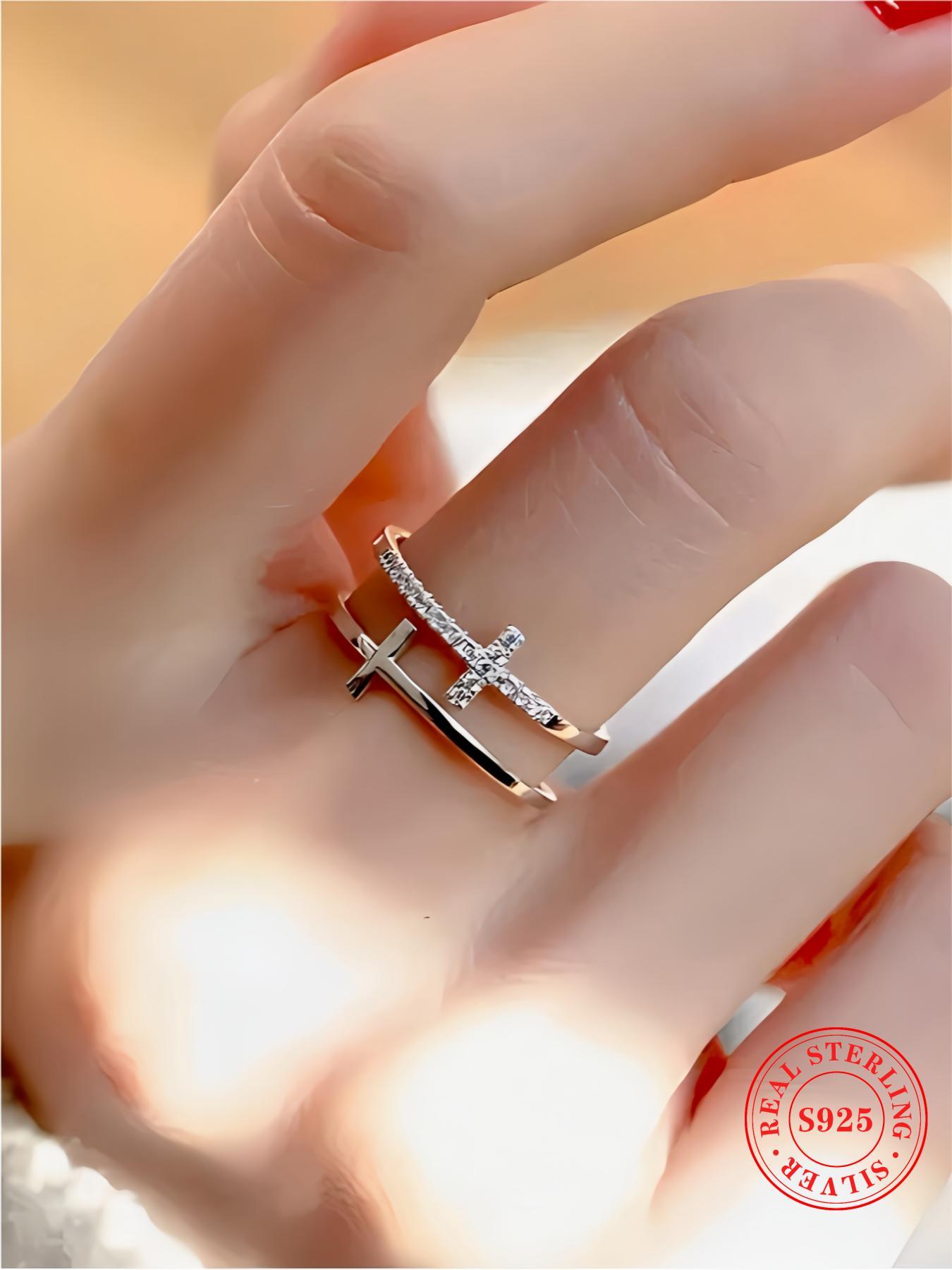 925 Sterling Silver Cross Design Ring, Fashion Jewelry for Party, Daily Clothing Decor, Trendy All-match & Exquisite Jewelry for Birthday Gift