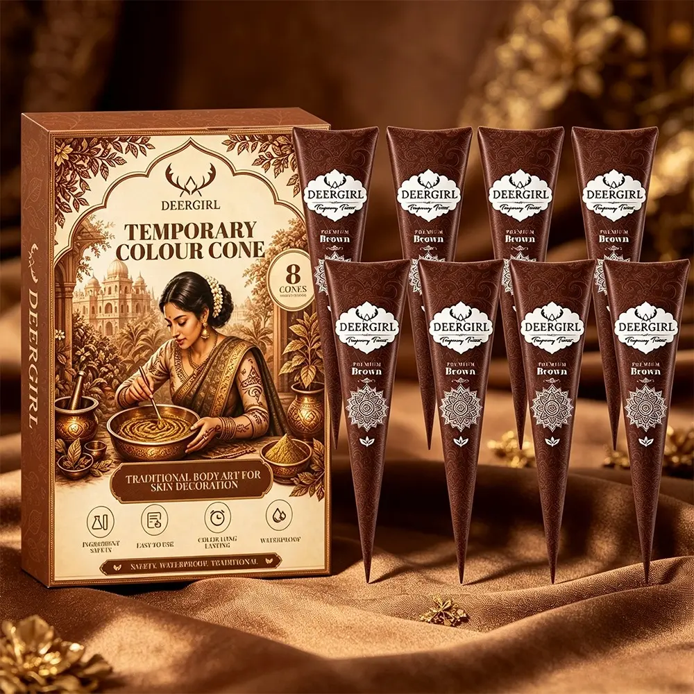 Ins-style gift set of 8 cherry red henna cones, smooth clog-free long-wearing paste for authentic Indian art. Versatile for full skin patterns and nail detailing, romantic body decor kit for Valentine’s Day, weddings and theme parties.