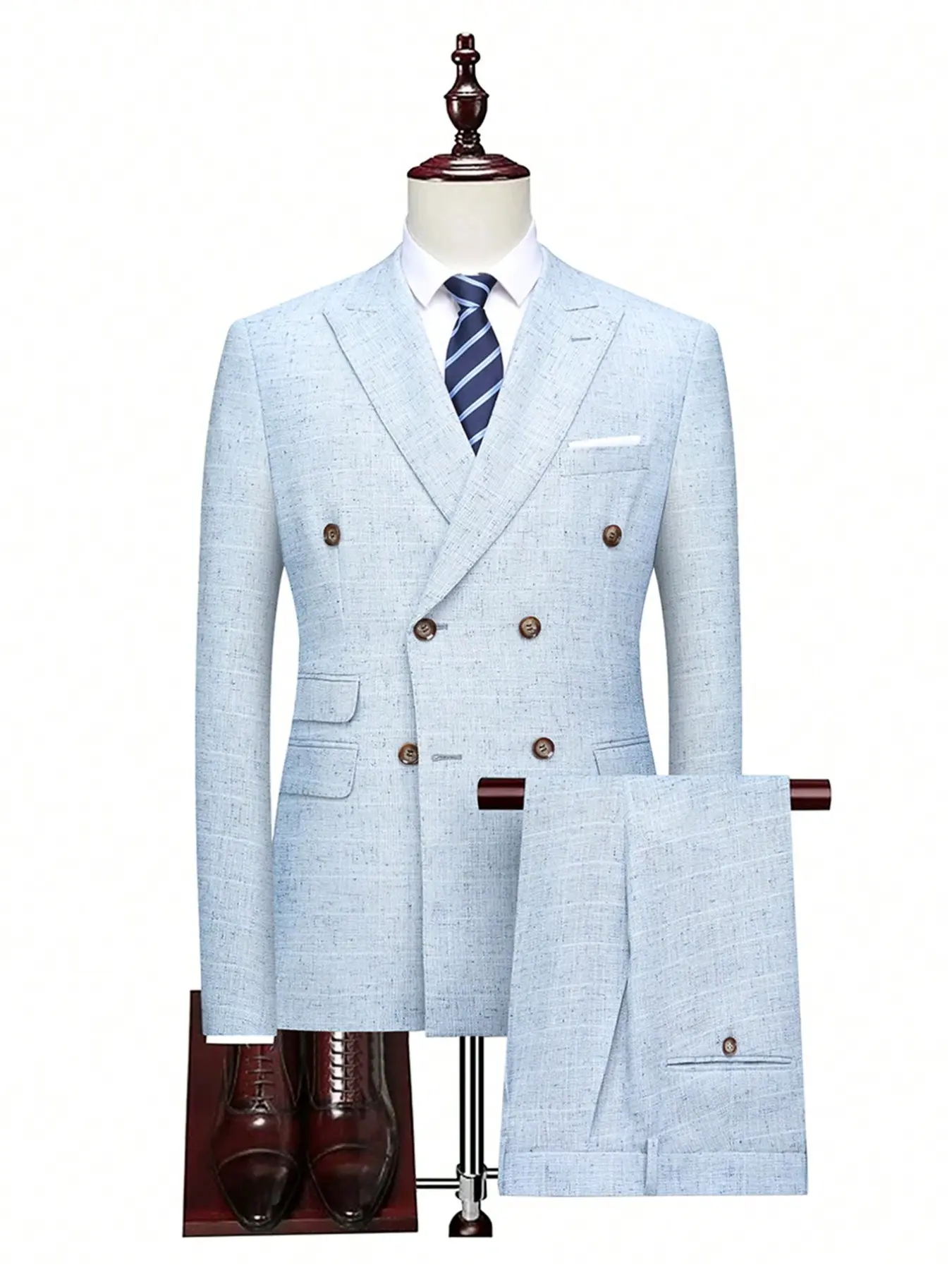 Men's 2-Piece Light Slim Fit Suit Set, Lightweight Business Gun Blazer Double Breasted Jacket, Commute Party Casual Formal Wear, Party Ready Outfit