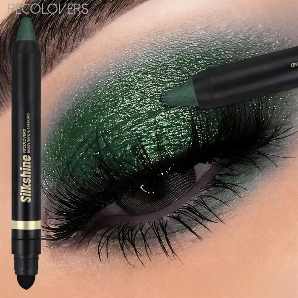 1 Pcs Double-headed Eyeshadow Stick with Brush, Champagne Brown Forest Green Deep Plum Brown, Waterproof Smudge-Proof 12H Wear, Creamy Texture Metallic Shimmer, All Skin Types, Daily Commute, Holiday Party Music Festival, Eyeshadow Pen