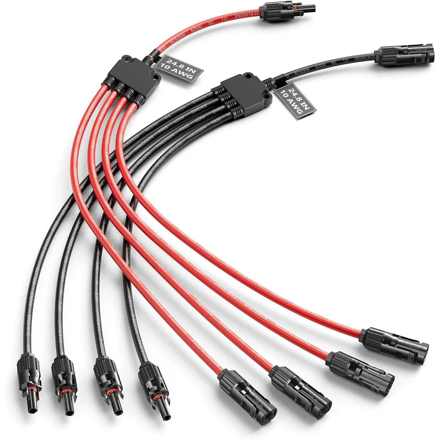Solar Panel Connectors Y Branch 1 to 4 Parallel PV Adapter Cable Tool-Free, Extra Long Solar Panel Splitter 1000V Cable for Most Conventional Type Solar Connectors