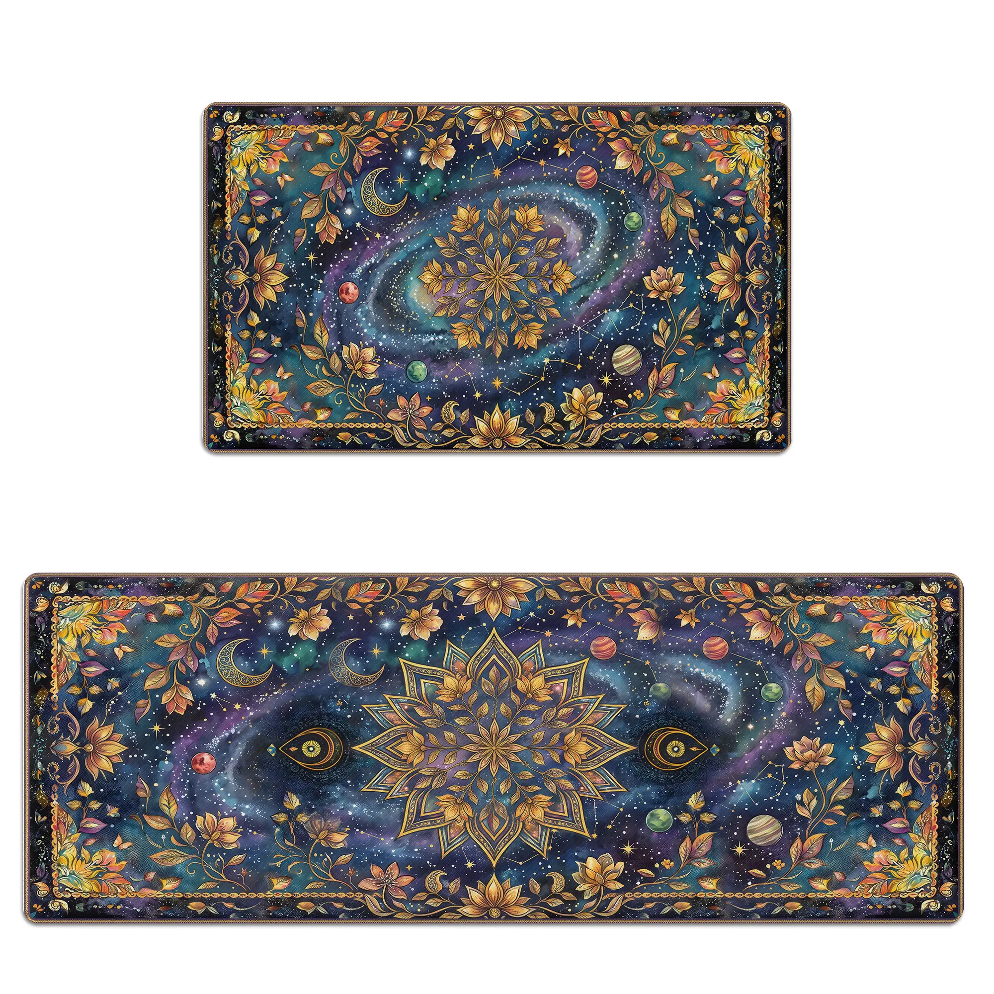 Kitchen Mat Set Anti-Fatigue Cushioned Memory Foam, Non-Slip, Scratch-Resistant & Waterproof Galaxy Mandala Floral Design Floor Rug for Kitchen