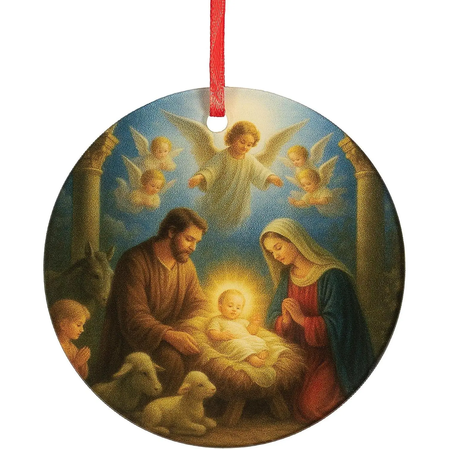 Holy Family Round Lightweight Modern Oil-Painting Style Ornament - Christian Nativity Scene Decoration, Religious Tree Decor for Christmas Home Decor