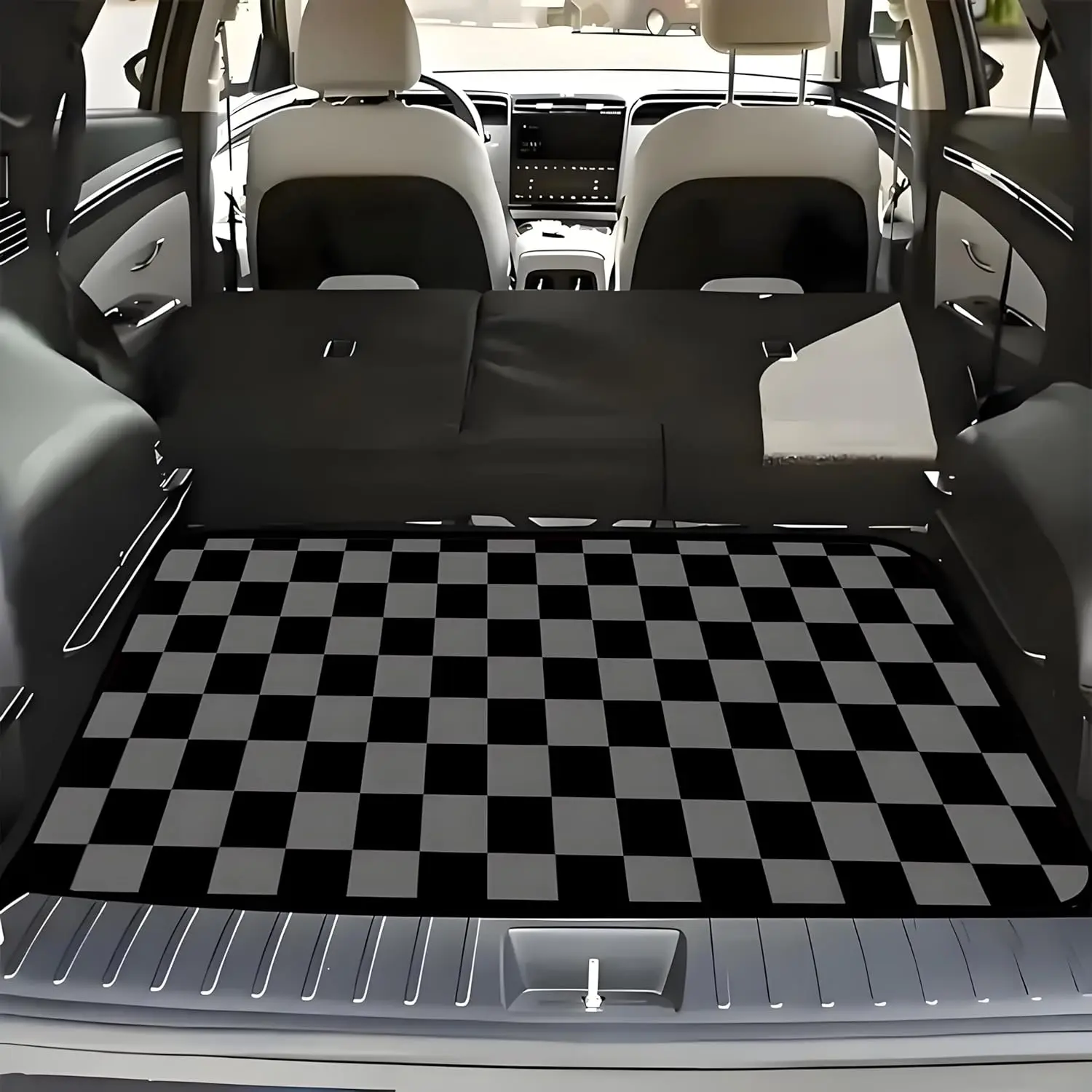 Universal Car Trunk Mat 29" x 39", Black and Gray Plaid All Weather Durable Cargo Mat Protector for SUV, Truck, Van |   Stylish Cargo Liner Cover Leopard Print Car Accessories