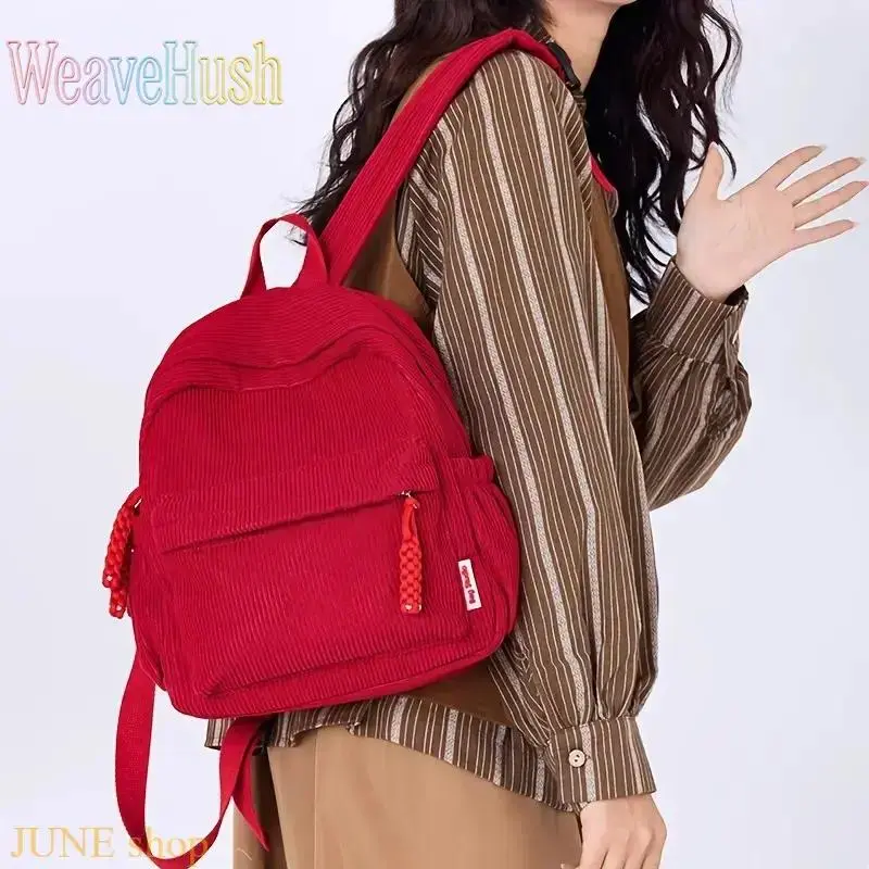 Women Fashion Corduroy Backpack, Lightweight Multi-Color Daypack with Adjustable Straps, Two-Way Zipper Multi-Pocket School Travel Essentials, Versatile Casual Bag for Summer Daily Commute School Trips