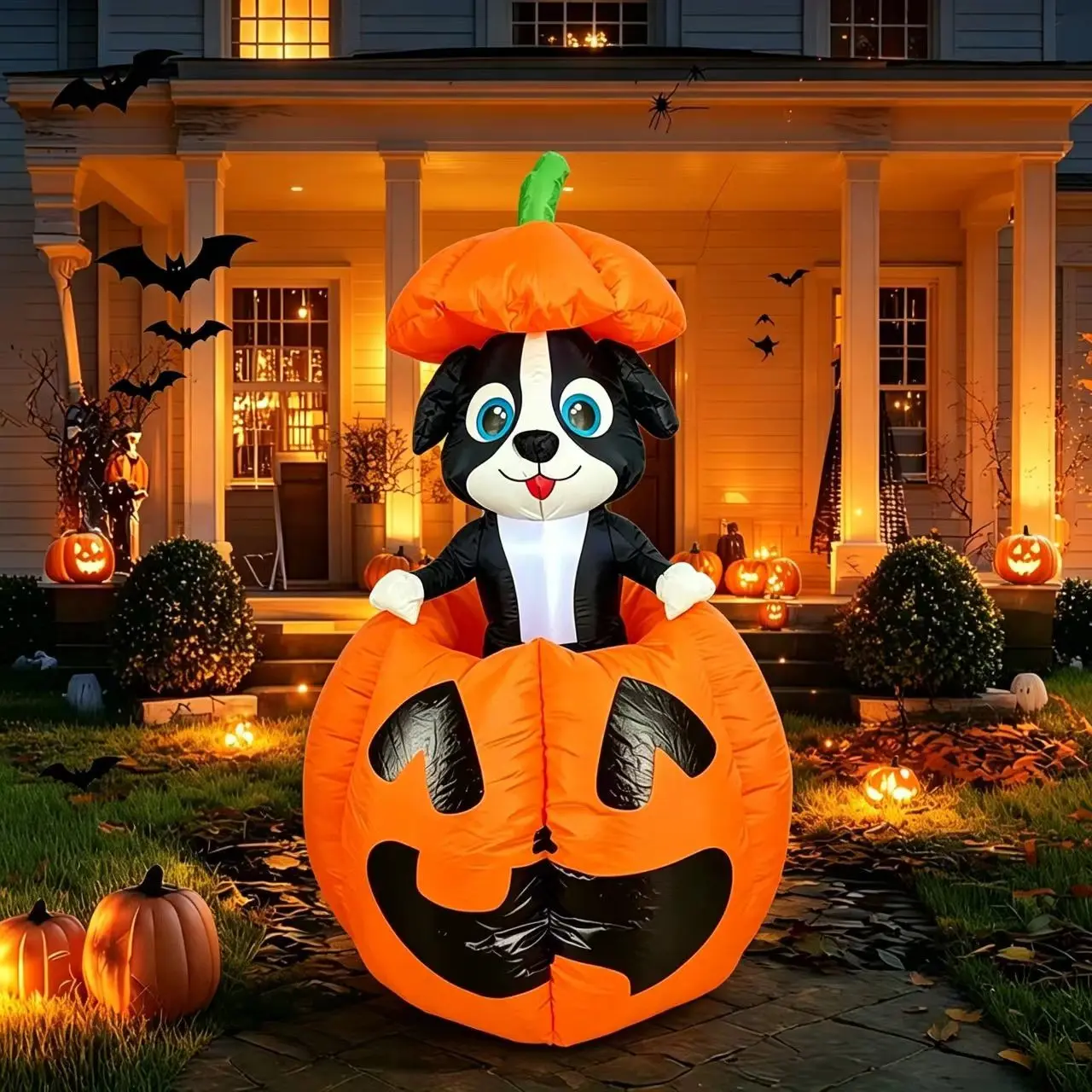 1.5 Meter Halloween Puppy Pumpkin Inflatable Decoration, Outdoor Garden Halloween Scene, Cartoon Puppy Pumpkin Inflatable Ornament