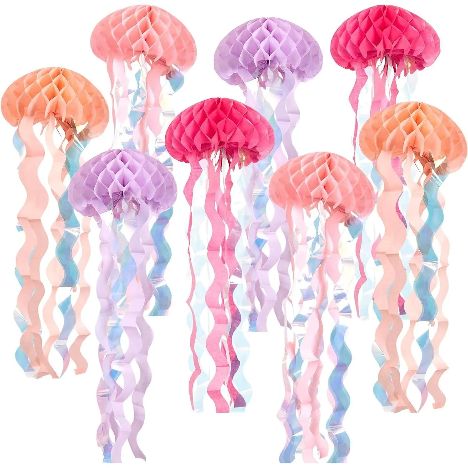 Under The sea Party Decorations, 8 Pcs Pink Jellyfish Honeycomb Decorations, for Mermaid Birthday Decorations, Pink Purple Paper Hanging Jellyfish Decorations for Ocean Themed Birthday Party