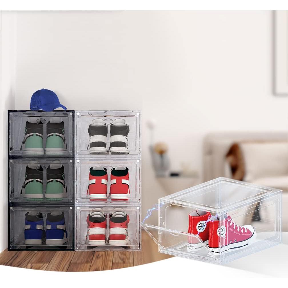 15 XXL 8 Pack Shoe Storage Box, Shoe Boxes Clear Plastic Stackable, Shoe Container for Organizing Sneaker and Basketball Shoes (XL BLACK 8 PACK)