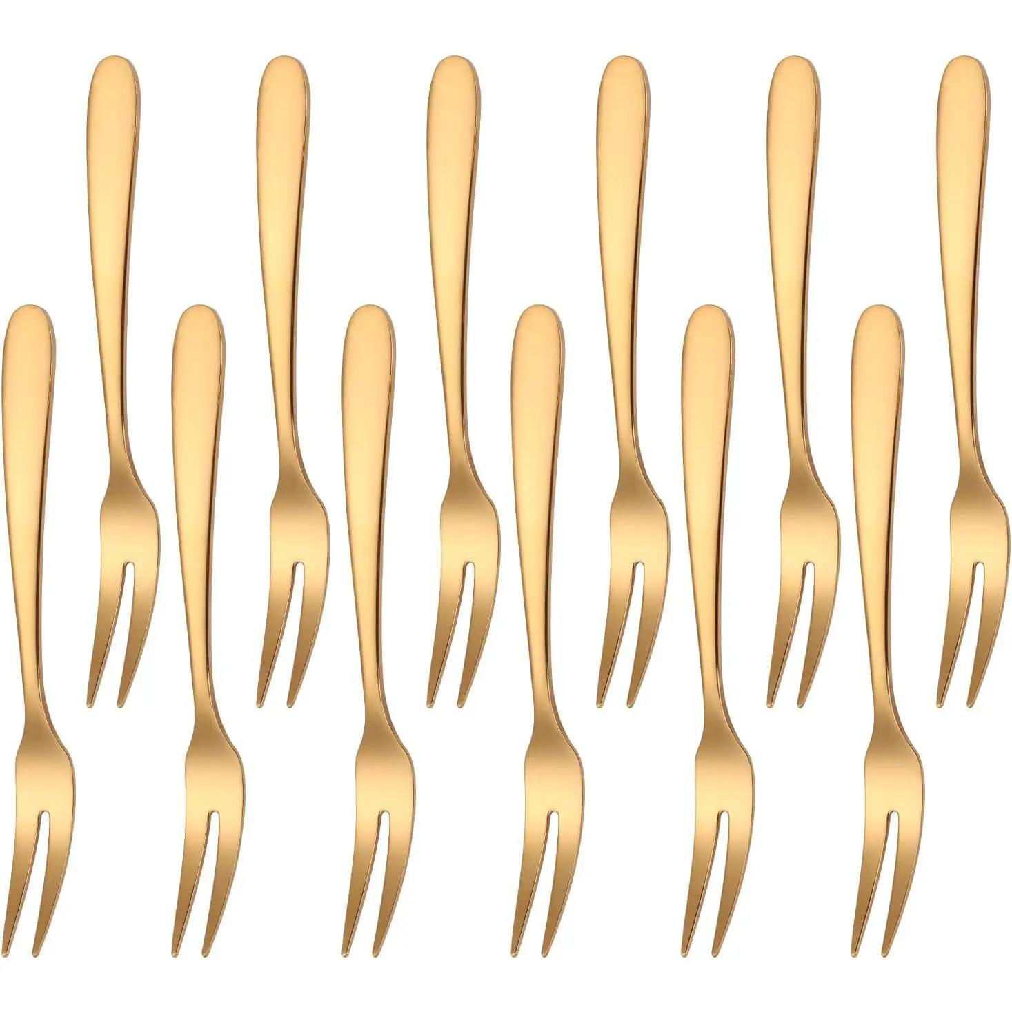 12 Pcs Fruit Forks, SUS304 Stainless Steel Dessert Forks, 5.51 Inch Small Appetizer Forks Gold, Two-Prong Cocktail Forks for Cake, Pastry, Charcuterie Board, Tasting Forks, Dishwasher Safe