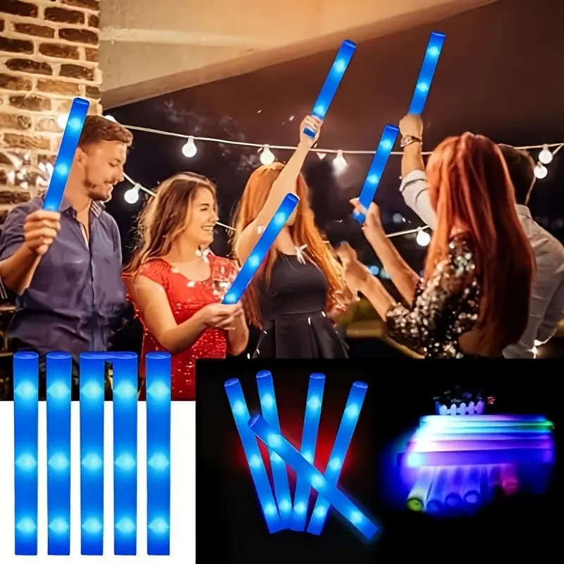 Gift for Her/Him 32pcs Blue Foam Glow Sticks with 3Leds, 3-Mode Flashing LED Light Sticks for Parties, Glow in The Dark, Wedding, Birthday, Concert, Christmas, Halloween, Party Supplies Bundle