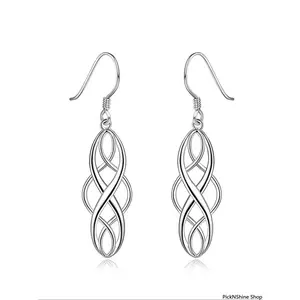Silver Tone Celtic Knot Dangle Earrings, Vintage Hollow Infinity Twist Drop Earrings, Elegant Minimalist Jewelry for Women, Perfect for Daily Wear & Gifting