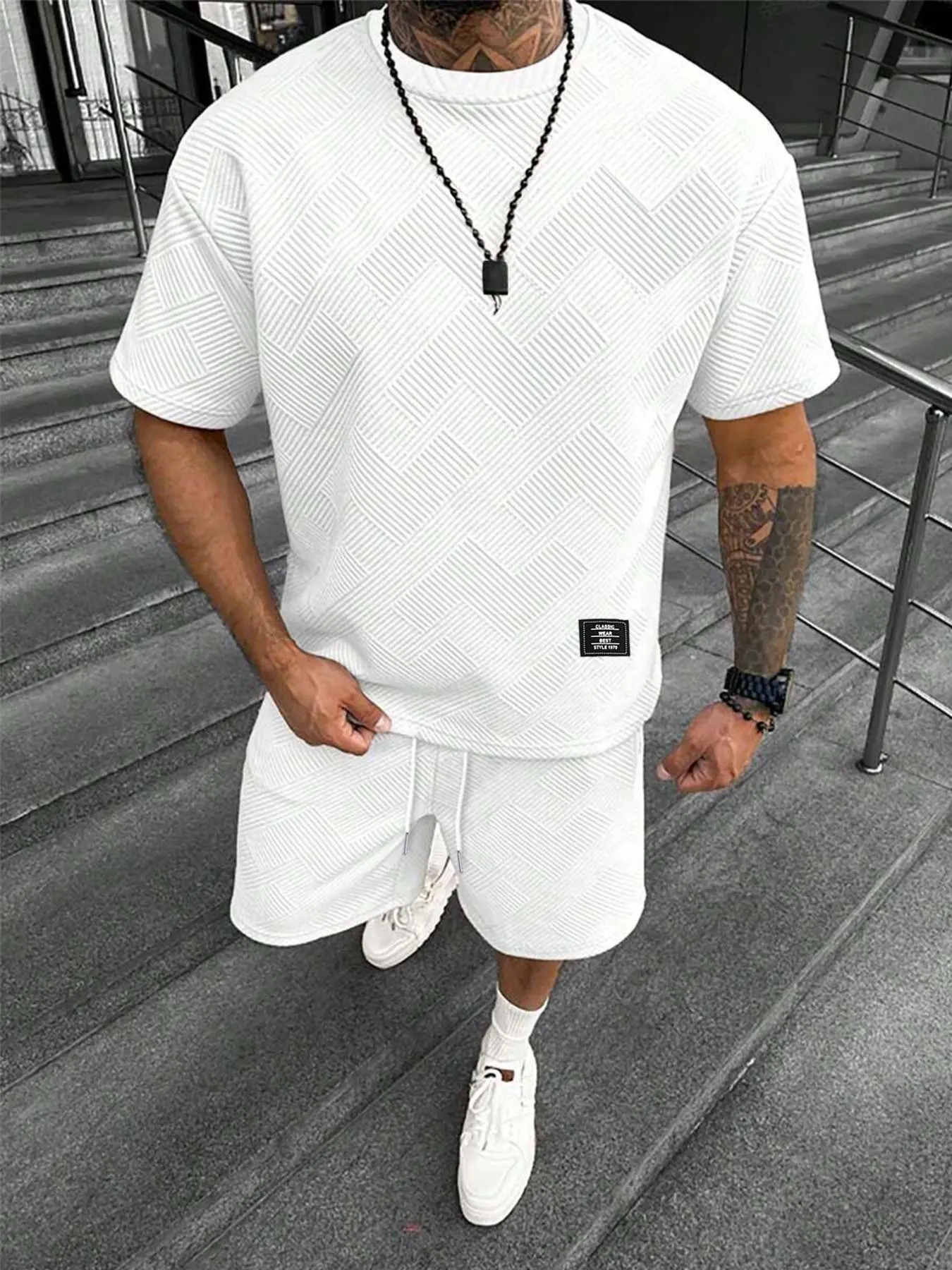 Men's Plain Tee & Shorts Two-Piece Set, Round Neck Short Sleeve T-Shirt & Shorts Set, Casual Summer Clothes Set for Outdoor, Menswear